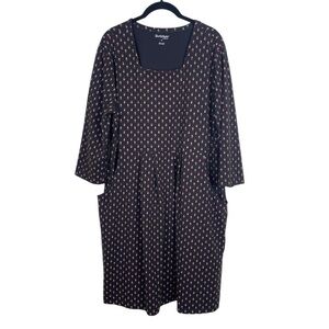 Northstyle 3/4 Sleeve Square Neck Midi Dress with Pockets Geometric Black Sz XL